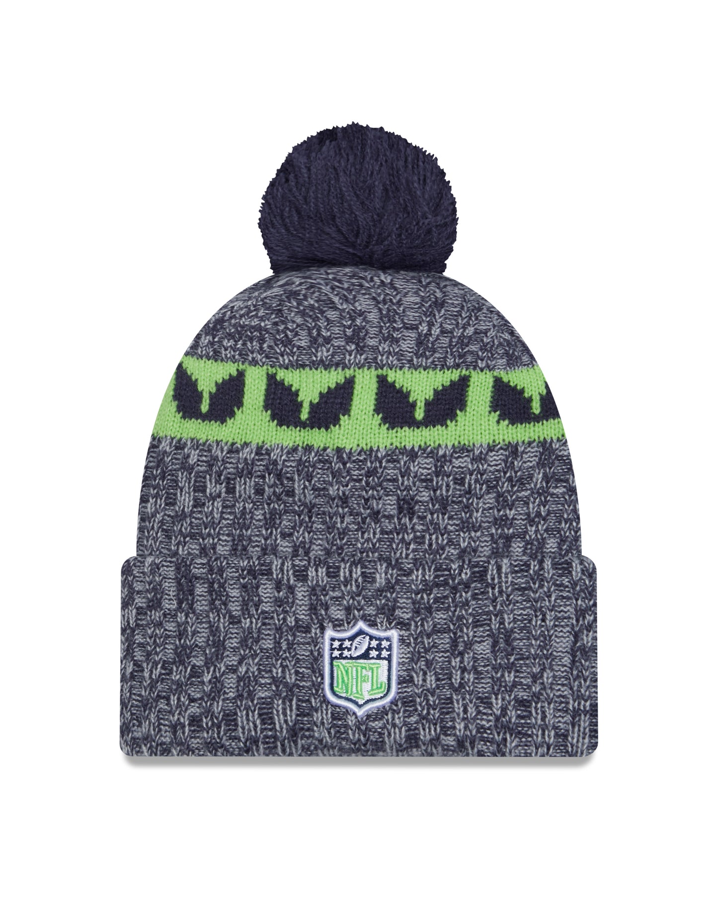 Seattle Seahawks New Era 2023 Sideline - Sport Cuffed Pom Knit Hat - Navy - Pro League Sports Collectibles Inc.