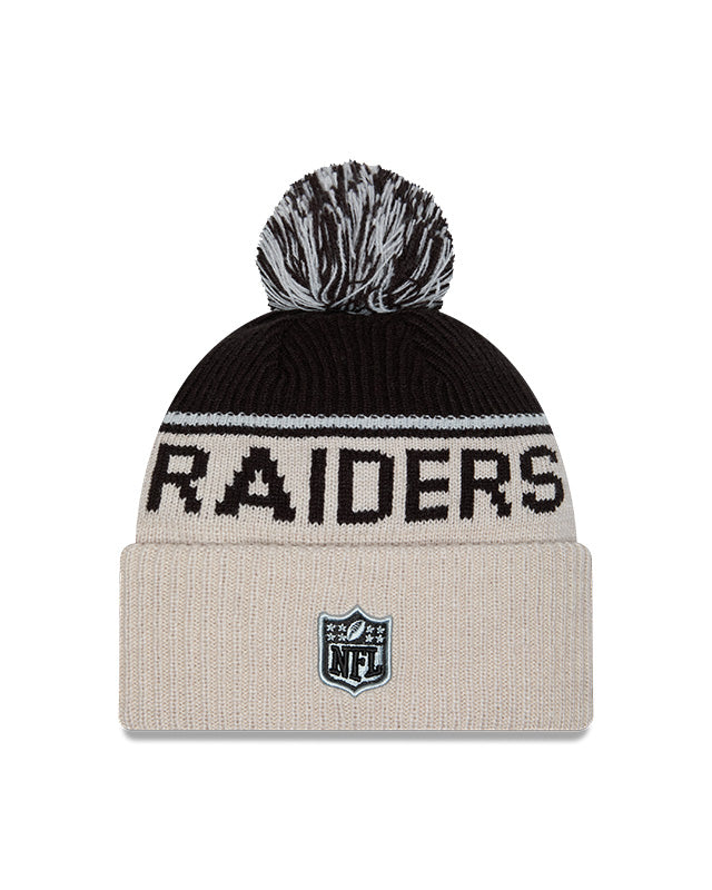 Las Vegas Raiders 2024 New Era NFL Sideline Historic Cuffed Pom Knit - Cream - Pro League Sports Collectibles Inc.