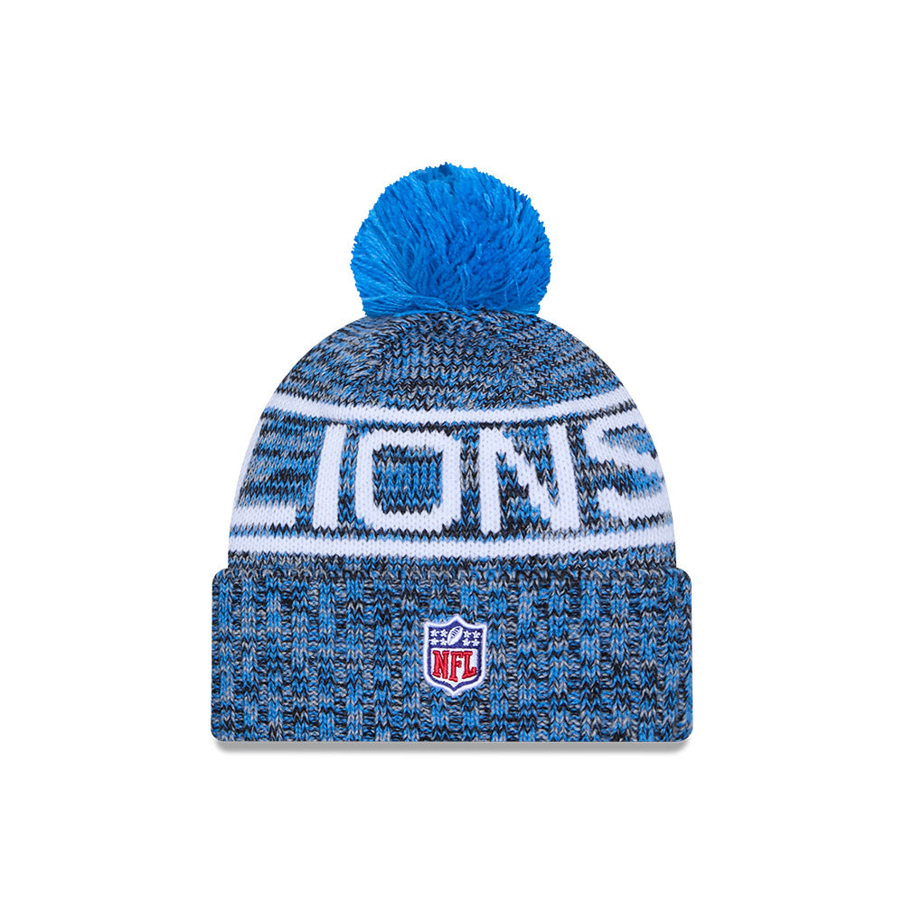Detroit Lions New Era 2025 Sideline Cold Weather Cuffed Knit Hat with Pom