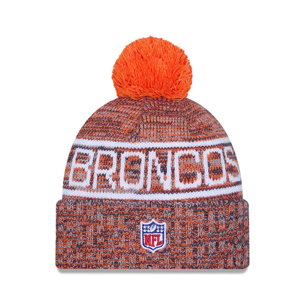 Denver Broncos New Era 2025 Sideline Cold Weather Cuffed Knit Hat with Pom