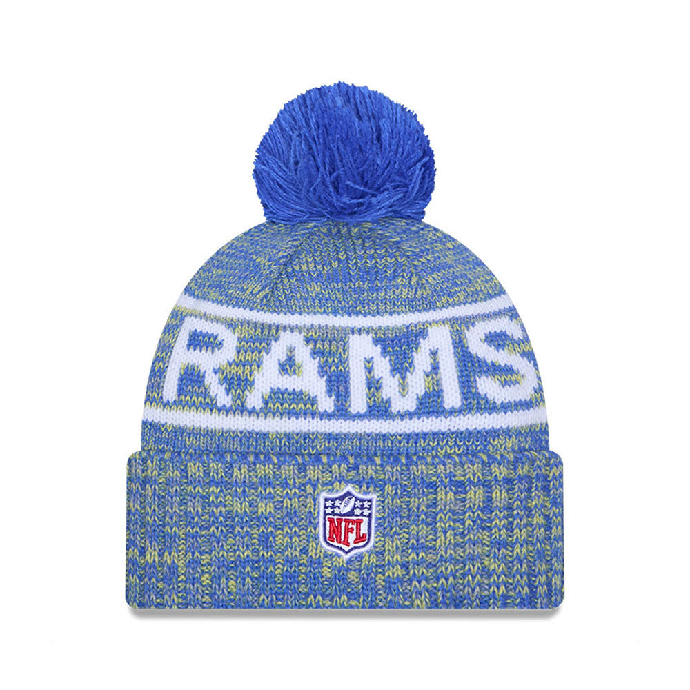 Los Angeles Rams New Era 2025 Sideline Cold Weather Cuffed Knit Hat with Pom