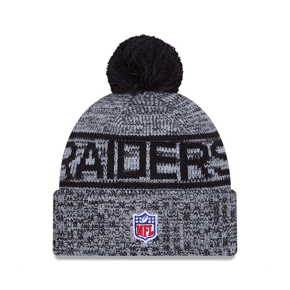 Las Vegas Raiders New Era 2025 Sideline Cold Weather Cuffed Knit Hat with Pom