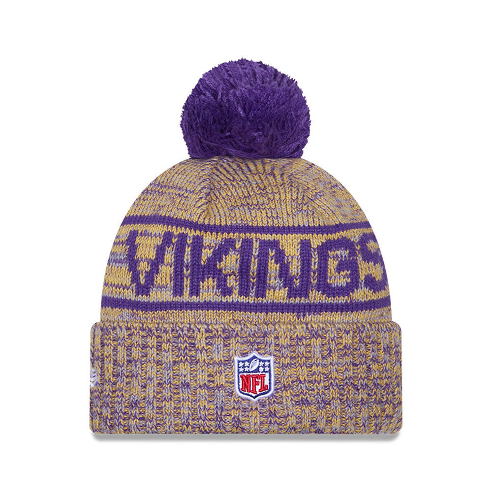 Minnesota Vikings New Era 2025 Sideline Cold Weather Cuffed Knit Hat with Pom