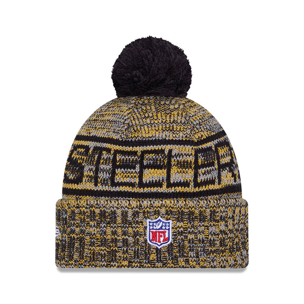 Pittsburgh Steelers New Era 2025 Sideline Cold Weather Cuffed Knit Hat with Pom