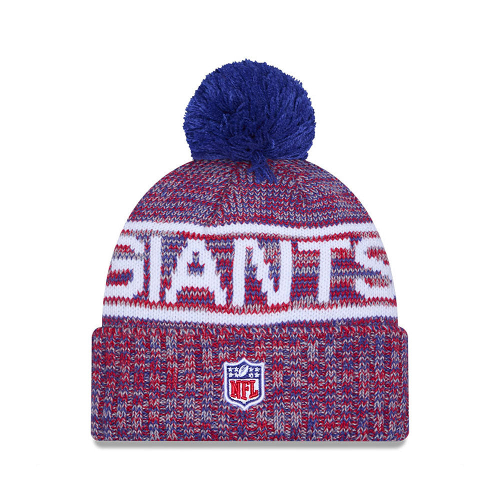 New York Giants New Era 2025 Sideline Cold Weather Cuffed Knit Hat with Pom