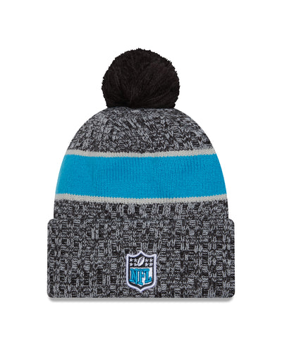 Carolina Panthers New Era 2023 Sideline - Sport Cuffed Pom Knit Hat - Black - Pro League Sports Collectibles Inc.