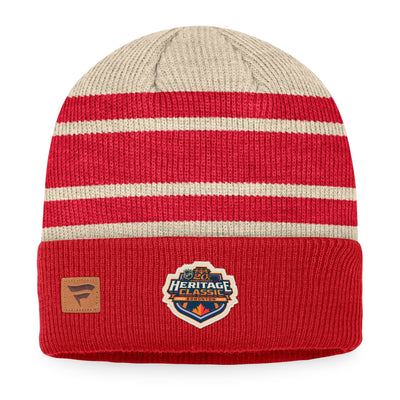 Calgary Flames Fanatics Branded Cream-Red 2023 NHL Heritage Classic Beanie Knit Hat - Pro League Sports Collectibles Inc.
