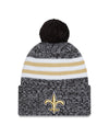New Orleans Saints New Era 2023 Sideline - Sport Cuffed Pom Knit Hat - Black - Pro League Sports Collectibles Inc.