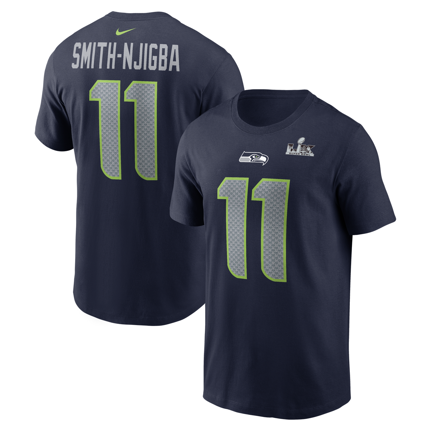 Jaxon Smith-Njigba #11 Seattle Seahawks Nike Super Bowl Bound - Name & Number Navy T-Shirt