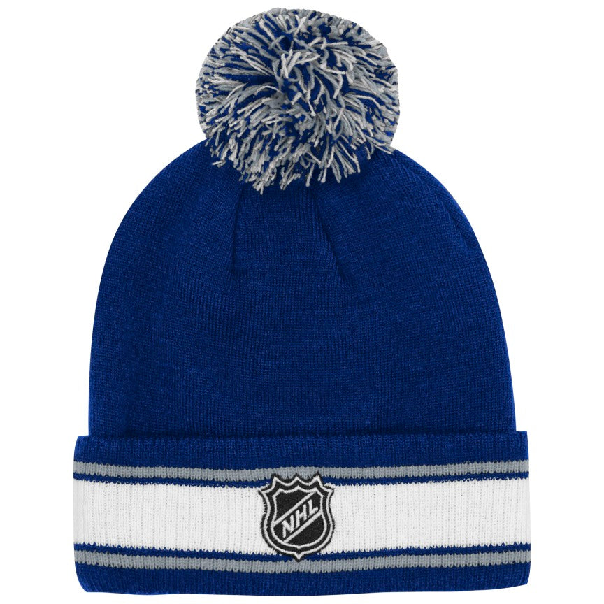 Youth Toronto Maple Leafs Royal Stripes Cuffed Knit Toque with Pom