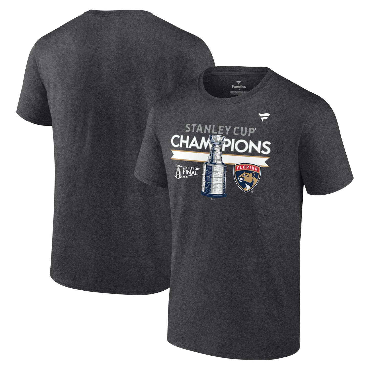 Men's Florida Panthers Fanatics Heather Charcoal 2024 Stanley Cup Champions Locker Room T-Shirt - Pro League Sports Collectibles Inc.