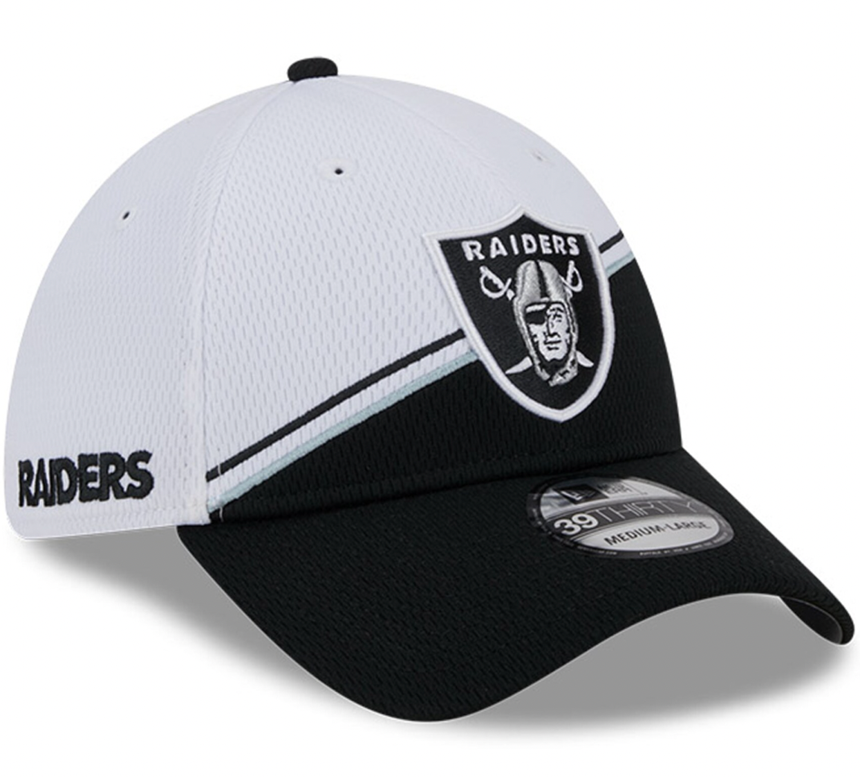 Las Vegas Raiders New Era 2023 On Field Sideline Black/ White 39Thirty Flex Fit Hat - Pro League Sports Collectibles Inc.