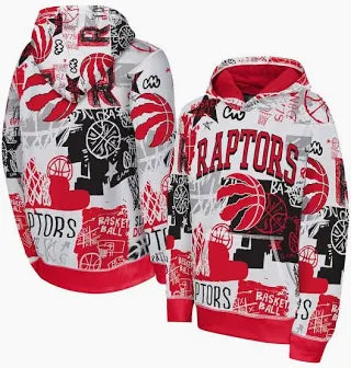 Youth Toronto Raptors Wild Style Graffiti Sublimated Pullover Hoodie - Red/White
