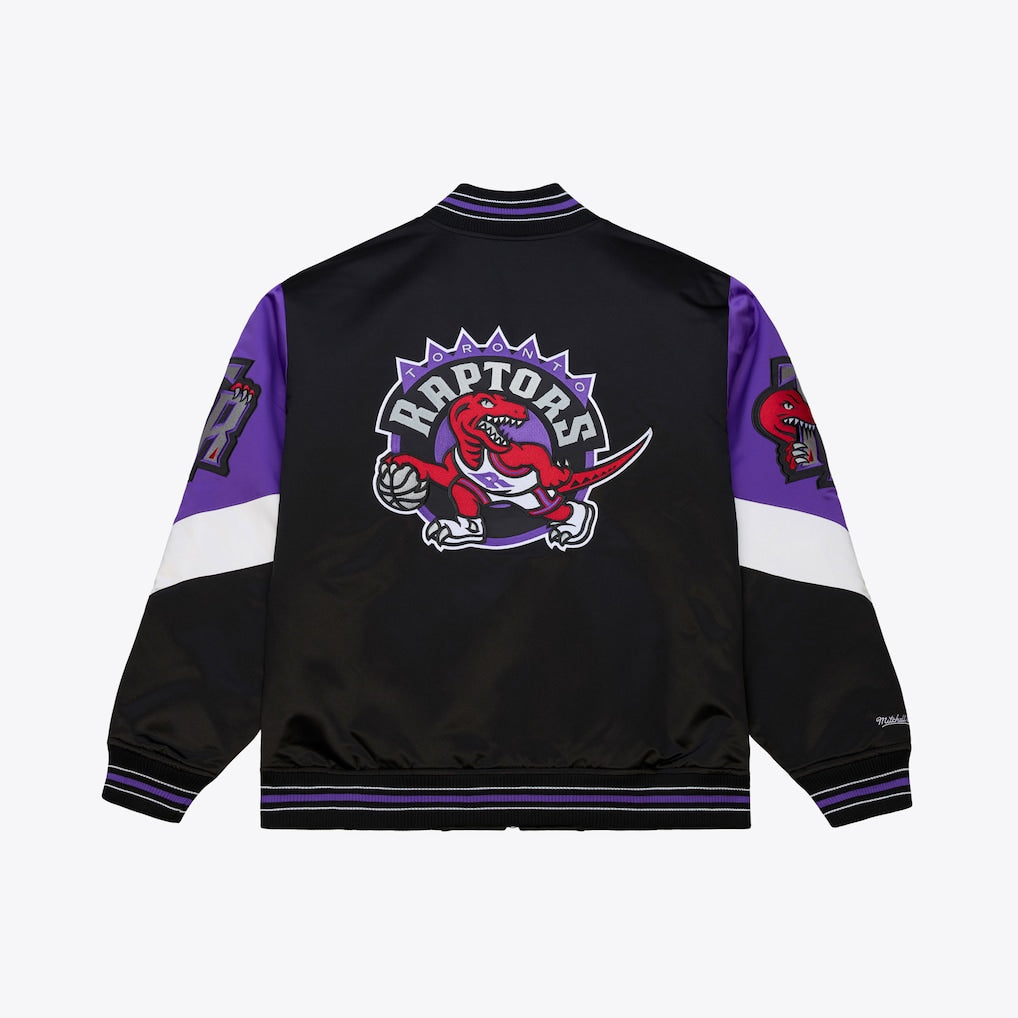 Youth Toronto Raptors Black Hardwood Classics Throwback Heavyweight Satin Full-Zip Jacket