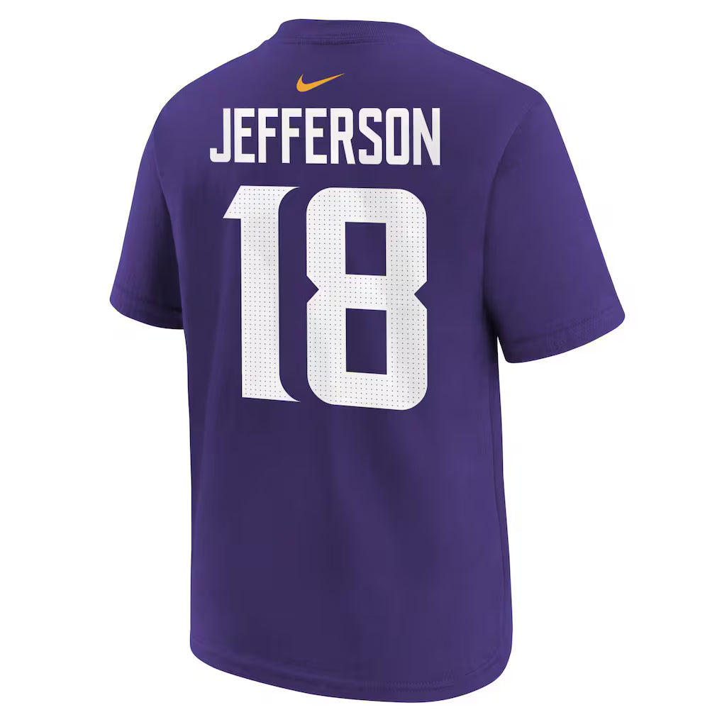 Youth Minnesota Vikings #18 Justin Jefferson Name & # T-Shirt - Purple
