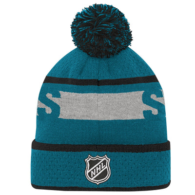 Youth San Jose Sharks Teal Breakaway Cuffed Knit Hat with Pom - Pro League Sports Collectibles Inc.