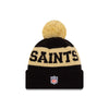 New Orleans Saints New Era Black/Gold 2020 NFL Sideline - Official Sport Pom Cuffed Knit Toque - Pro League Sports Collectibles Inc.