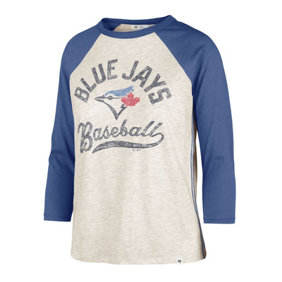 Women’s Toronto Blue Jays MLB 47' Brand 3/4 Retro Daze Raglan Shirt - Oatmeal/Royal - Pro League Sports Collectibles Inc.