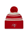 Tampa Bay Buccaneers New Era 2022 Sideline - Sport Cuffed Pom Knit Hat - Cream/Red - Pro League Sports Collectibles Inc.