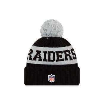 Las Vegas Raiders New Era Black/Gray 2020 NFL Sideline - Official Sport Pom Cuffed Knit Toque - Pro League Sports Collectibles Inc.