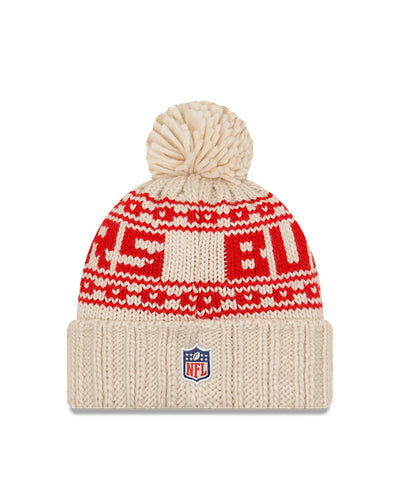Women's Tampa Bay Buccaneers New Era 2021 NFL Sideline Pom Cuffed Knit Hat - Natural - Pro League Sports Collectibles Inc.