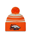 Denver Broncos New Era 2022 Sideline - Sport Cuffed Pom Knit Hat - Cream/Orange - Pro League Sports Collectibles Inc.