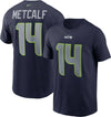 Seattle Seahawks D.K. Metcalf #14 Legend Navy Name and Number Nike T-Shirt - Pro League Sports Collectibles Inc.