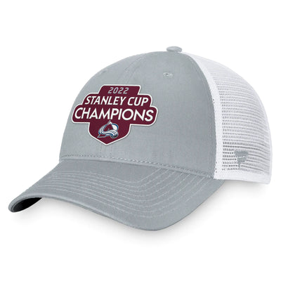 Colorado Avalanche Fanatics Branded Gray/White 2022 Stanley Cup Champions Locker Room Trucker Adjustable Hat - Pro League Sports Collectibles Inc.