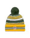 Youth Green Bay Packers New Era 2021 NFL Sideline - Sport Official Pom Cuffed Knit Hat - Yellow/Green - Pro League Sports Collectibles Inc.