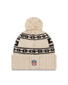 Women's Pittsburgh Steelers New Era 2021 NFL Sideline Pom Cuffed Knit Hat - Natural - Pro League Sports Collectibles Inc.
