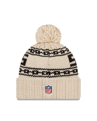 Women's Pittsburgh Steelers New Era 2021 NFL Sideline Pom Cuffed Knit Hat - Natural - Pro League Sports Collectibles Inc.