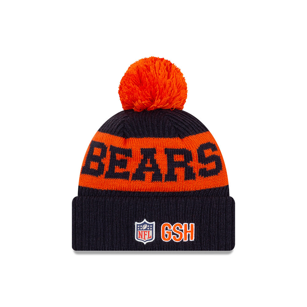 Chicago Bears New Era Navy/Orange 2020 NFL Sideline - Official Alternate B Logo Sport Pom Cuffed Knit Toque - Pro League Sports Collectibles Inc.