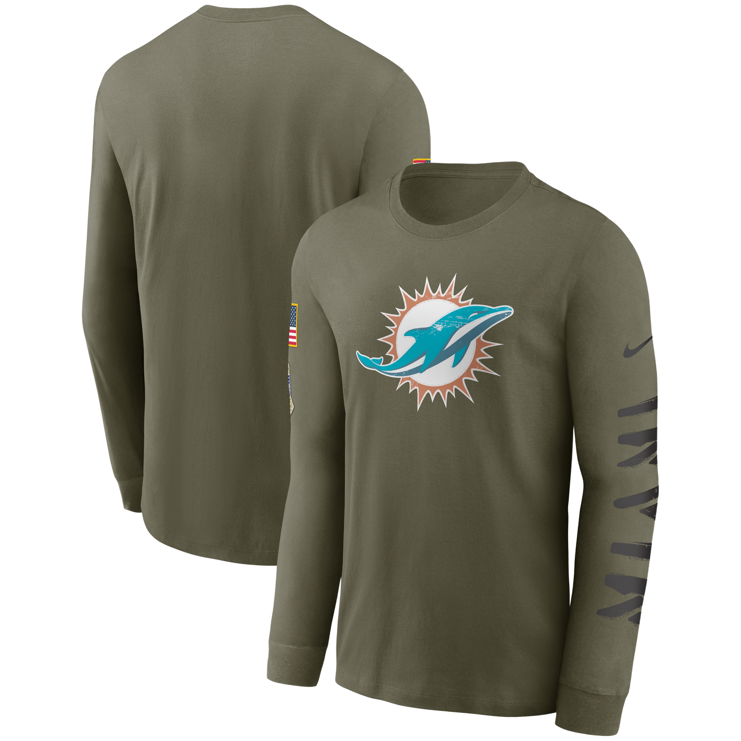 Miami Dolphins Nike 2022 Salute To Service - Team Logo Long Sleeve T-Shirt - Olive - Pro League Sports Collectibles Inc.