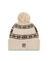 Women's Cleveland Browns New Era 2021 NFL Sideline Pom Cuffed Knit Hat - Natural - Pro League Sports Collectibles Inc.