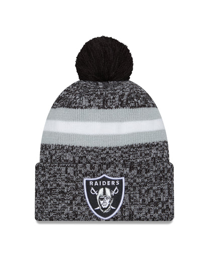 Las Vegas Raiders New Era 2023 Sideline - Sport Cuffed Pom Knit Hat - Black - Pro League Sports Collectibles Inc.