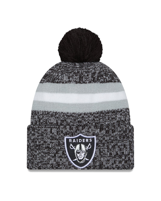 Las Vegas Raiders New Era 2023 Sideline - Sport Cuffed Pom Knit Hat - Black - Pro League Sports Collectibles Inc.