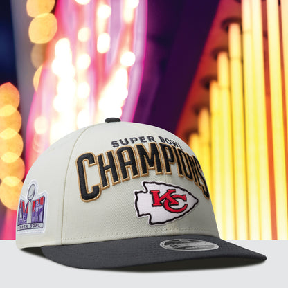 Kansas City Chiefs New Era Super Bowl LVIII Champions Locker Room Low Profile 9FIFTY Snapback Hat - Cream/Black