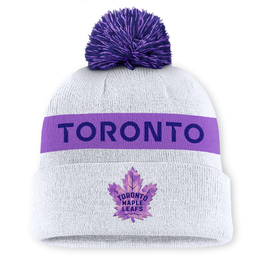 Toronto Maple Leafs Fanatics Fight Cancer Cuffed Knit Toque with Pom - Purple/White