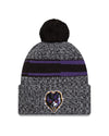Baltimore Ravens New Era 2023 Sideline - Sport Cuffed Pom Knit Hat - Black - Pro League Sports Collectibles Inc.