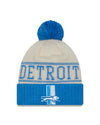 Detroit Lions New Era 2023 Sideline Historic Pom Cuffed Knit Hat - Cream/Blue - Pro League Sports Collectibles Inc.
