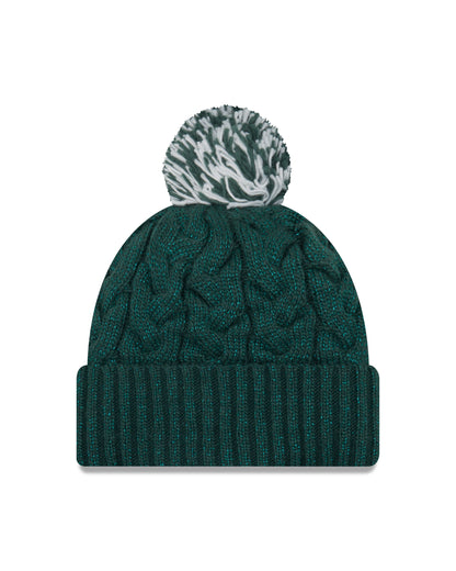 Women's Philadelphia Eagles New Era Cozy Cable Laser Cuff Pom Knit Toque