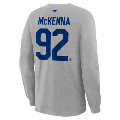 Gavin McKenna #92 Toronto Maple Leafs Fanatics Authentic Stack Name & Number Long Sleeve T-Shirt - Gray