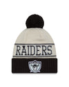 Las Vegas Raiders New Era 2023 Sideline Historic Pom Cuffed Knit Hat - Cream/Black - Pro League Sports Collectibles Inc.