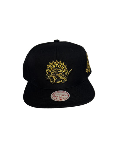Toronto Raptors Black Gold Mitchell & Ness Inaugural Season Side patch Original Fit Snapback Hat