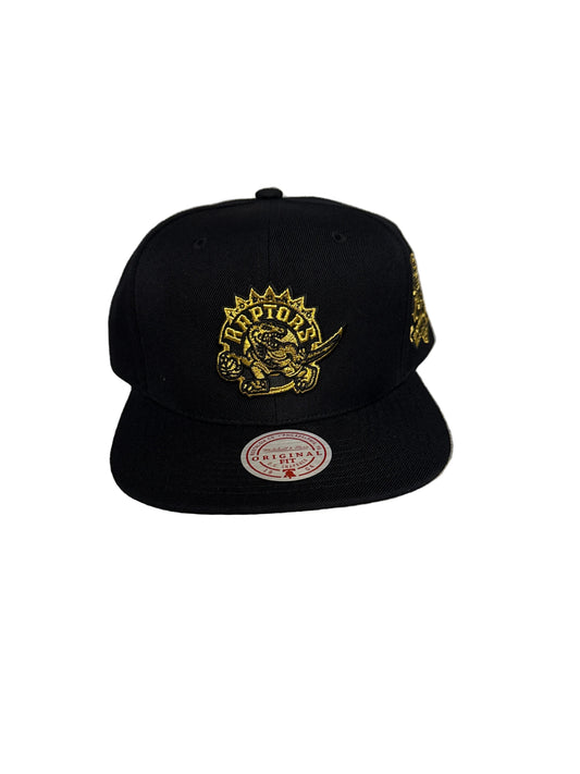 Toronto Raptors Black Gold Mitchell & Ness Inaugural Season Side patch Original Fit Snapback Hat