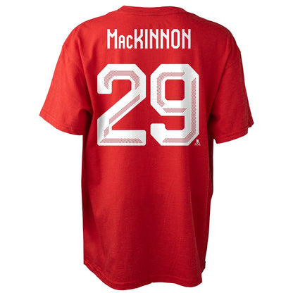 Youth Nathan MacKinnon #29 Team Canada Hockey Bauer 2026 Winter Olympics Player Name & Number T-Shirt – Red