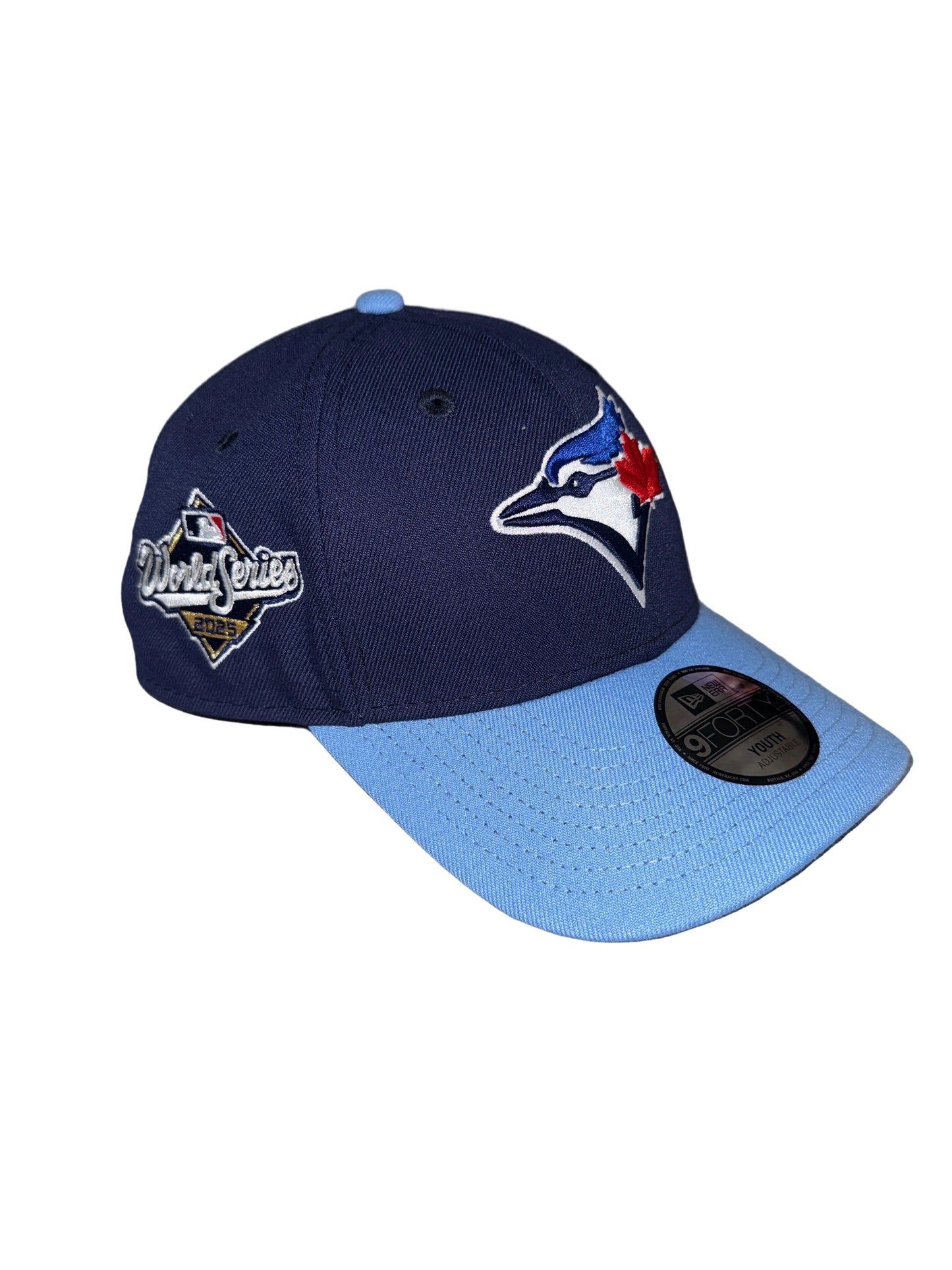 Youth Toronto Blue Jays New Era Navy 2-Tone 2025 World Series Side Patch 9FORTY Adjustable Hat