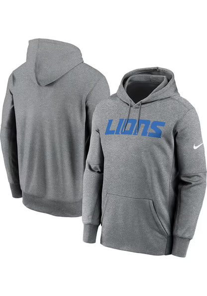 Detroit Lions Nike Team Wordmark Therma Pullover Hoodie - Grey Heather