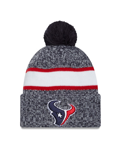 Houston Texans New Era 2023 Sideline - Sport Cuffed Pom Knit Hat - Navy - Pro League Sports Collectibles Inc.
