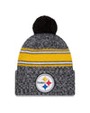 Pittsburgh Steelers New Era 2023 Sideline - Sport Cuffed Pom Knit Hat - Black - Pro League Sports Collectibles Inc.